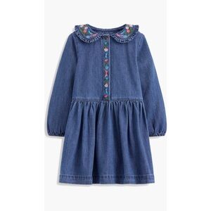 Mini Boden Kids Embroidered Long Sleeve Denim Dress